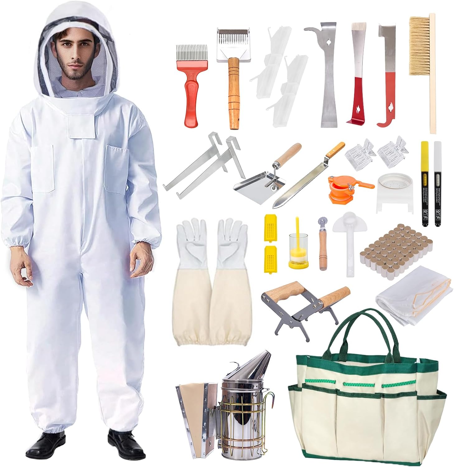 Honey Lake 31Pcs Beekeeping Supplies Starter Kit with Bee Suit